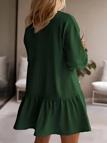 INAWLY Plus Size Women's Loose Long Sleeve Solid Color Dress Fall Cloth For Women - Army Green - View 2