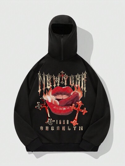 Street Life Men's Casual Lip Print Hoodie, Autumn/Winter