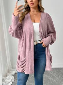 Flirla 大码纯色针织羊毛褶饰灯笼袖口袋开衫夹克