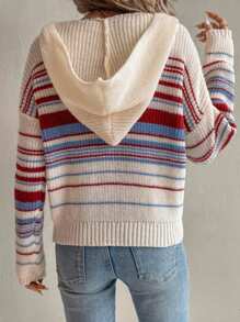 Chiquease Suéter con capucha a rayas de color contrastante para mujer, con aspecto talla grande fashionable y joven, para otoño e invierno - Multicolor - View 2