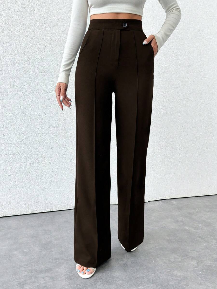 EURMUSE Petite Size Women's Pocket Pants, Business Suit Pants - Chocolate Brown - View 1
