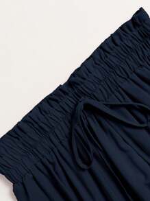 女士纯色褶皱松紧腰休闲裙 - 藏蓝色 - 查看 4