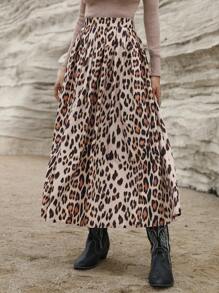 GENKIRA Elegant Leopard Print Maxi Knee-Length Flared Skirt, Loose-Fit & Flattering Design For Multi-Occasion Wear, Ladies Teacher Long Skirt - Multicolor - View 6