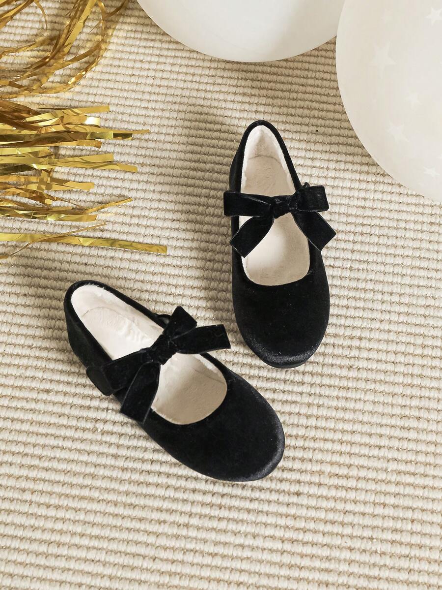 1 đôi giày bệt nơ cho bé gái đi học, mùa thu/đông - màu đen - Xem 1