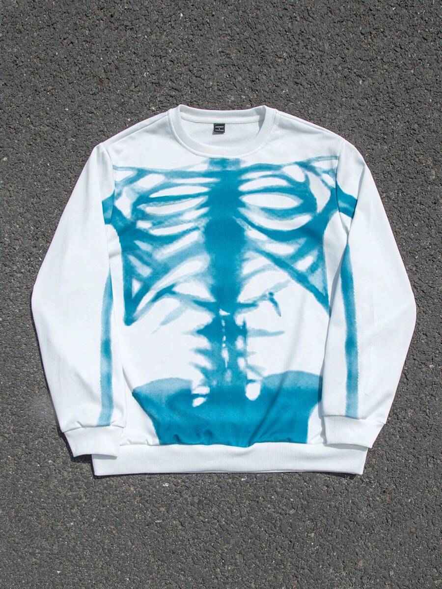 PAVTROS 春秋季男士休闲拼色骷髅印花运动衫