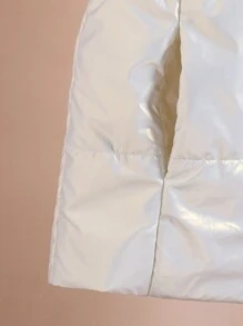 Teen Girls' Waterproof Windproof Hooded Padded Mid-Length Coat - Silver - View 5