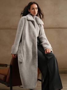 Anewsta High-End Waist Cinching Fluffy Long Coat - Light Grey - View 4