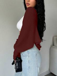 Flirla Short Casual Bat-Wing Knit Cardigan, Autumn For New Year Clothes,Long Sleeve Tops Fall Winter Cloth For Women - Red - View 3