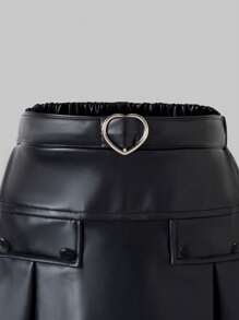 SHEIN 女童时尚金属色百褶裙，春秋冬 - 黑色 - 查看 4