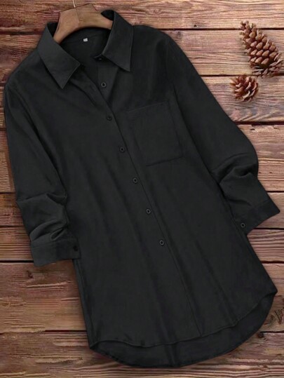 INAWLY Women's Solid Color Long Sleeve Loose Casual Shirt With Pockets, Spring Autumn Fall Cloth For Women