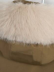 Tween-Mädchen Parka mit geraffter Taille und flauschigem Kapuzenkragen, gepolsterte lässige Outdoor-Jacke - Grün - Übersicht 4