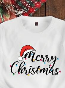 SHEIN Áo thun tay ngắn cổ tròn thường ngày cho bé gái tuổi mới lớn phong cách Giáng sinh, phù hợp cho mùa xuân, hè và thu - trắng - Xem 5