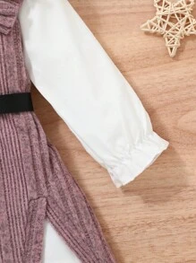 SHEIN 3pcs/Set Baby Girls' Casual Vintage Elegant Collar Top, Dress With Belt, Outfits