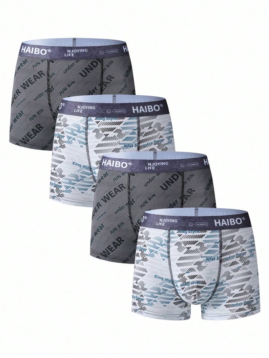 4pcs Polyamide Allover Print Men's Boxers - Multicolor - View 1