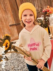 SHEIN 1pc Young Girl Cute/Retro/Casual/Back To School Star/Rhyme Graphic Long Sleeve Sweatshirt, Suitable For School And Outdoor, Spring/Autumn/Winter - Apricot - View 5