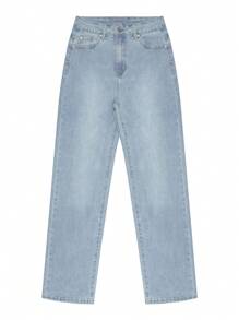 NVFelix Women'S Straight Leg Jeans Stretch Fabric Distressed Wash Elegant And Stylish Y2k Streetwear Blue Perfect For Winter Thanksgiving And New Year'S New Arrival - Blue - View 7