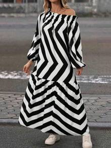 SHEIN Clasi Women Autumn Casual Off-Shoulder Patchwork Loose Dress