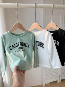 SHEIN Leap Crew Bộ 3 áo thun tay dài cổ tròn in chữ dáng rộng thoải mái cho bé trai, thích hợp mặc ngoài trời và trong nhà vào mùa thu đông - Nhiều màu - Xem 8