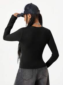Coolane T-shirt à manches longues sport casual en tricot numérique pour femmes - Noir - Voir 2