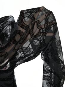 ROMWE Quần legging trong suốt họa tiết da rắn Gothic cỡ lớn - màu đen - Xem 7
