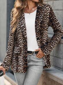 SHEIN Clasi Chaqueta blazer de manga larga elegante con estampado de leopardo - Multicolor - Ver 1