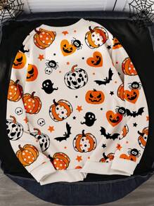 Manfinity Hypemode Men's Casual Halloween Pumpkin & Bat Print Loose Sweatshirt, Fall - White - View 2