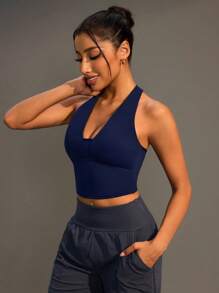 Damen einfarbiges kurzes Workout Tank Top mit Rückenteil