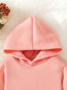 2 件套女婴豹纹印花和字母图案保暖连帽运动衫和裤子套装，秋冬季秋季服装 - 粉色 - 查看 4