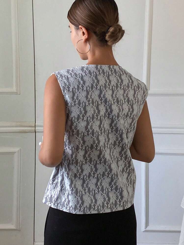 Floral Print V-Neck Sleeveless Fitted Ladies Jacket,Fall Clothes Vest