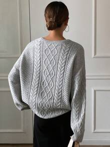 DAZY Plain Loose Long Sleeve Crew Neck Sweater For Women - Grey - View 2