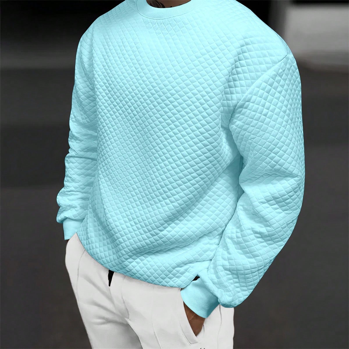 Sudadera casual de cuello redondo acolchada de unicolor con ajuste holgado para hombres, de manga larga, para otoño
