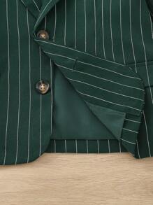 SHEIN 2 bộ đồ cho bé trai - Áo khoác Blazer dài tay kẻ sọc, Quần kẻ sọc, Áo sơ mi và nơ, Trang phục lịch sự cho quý ông dự tiệc sinh nhật, đám cưới, Halloween, Giáng sinh, Lễ tạ ơn và những dịp đặc biệt - Màu xanh lá cây đậm - Xem 5