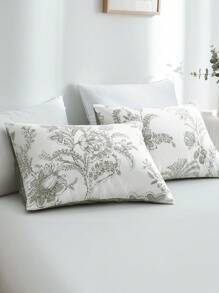 3件套鹿鸣卷曲花卉植物印花灰色柔软透气被套套装，包含被套和枕套，适用于双人/大号/特大号床，四季皆宜，家居装饰，礼品 - 彩色 - 查看 8