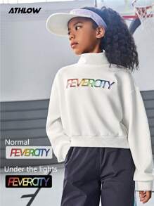 SHEIN 女童宽松短款套头衫，彩色印花图案，街头休闲风格 - 白色 - 查看 4