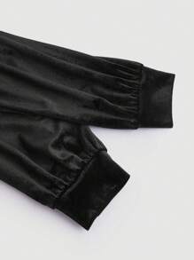 SHEIN MOD Plus Size Velvet Wrap V-Neck Straight Leg Pants Suit, 2pcs Set - Black - View 11
