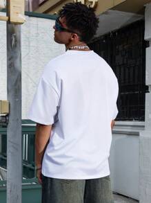 Manfinity Campus Court T-shirt à manches courtes casual pour hommes avec imprimé lettrage, été - Blanc - Voir 2