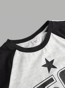 SHEIN Teen Girl Raglan Sleeve Crew Neck Star & Letter Print Long Sleeve Crop Top - White - View 4