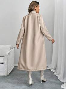 SHEIN LUNE 1 chiếc áo khoác cổ bẻ họa tiết xương cá giản dị, mùa thu/đông - Màu be - Xem 2