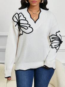 SHEIN Lady Suéter de bordado elegante y casual de otoño e invierno