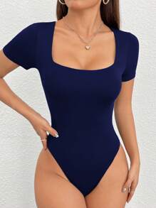 SHEIN PETITE 女士休闲纯色短袖紧身衣，夏季