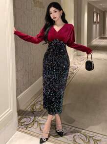 DAZY Women's Autumn/Winter Patchwork Midi Cocktail Dress Prom Dress Party Women Homecoming Dresses Luxury Sequin New Years Women Outfit Carnival - Multicolor - View 10