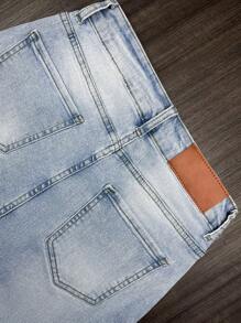 NVFelix Women'S Straight Leg Jeans Stretch Fabric Distressed Wash Elegant And Stylish Y2k Streetwear Blue Perfect For Winter Thanksgiving And New Year'S New Arrival - Blue - View 9