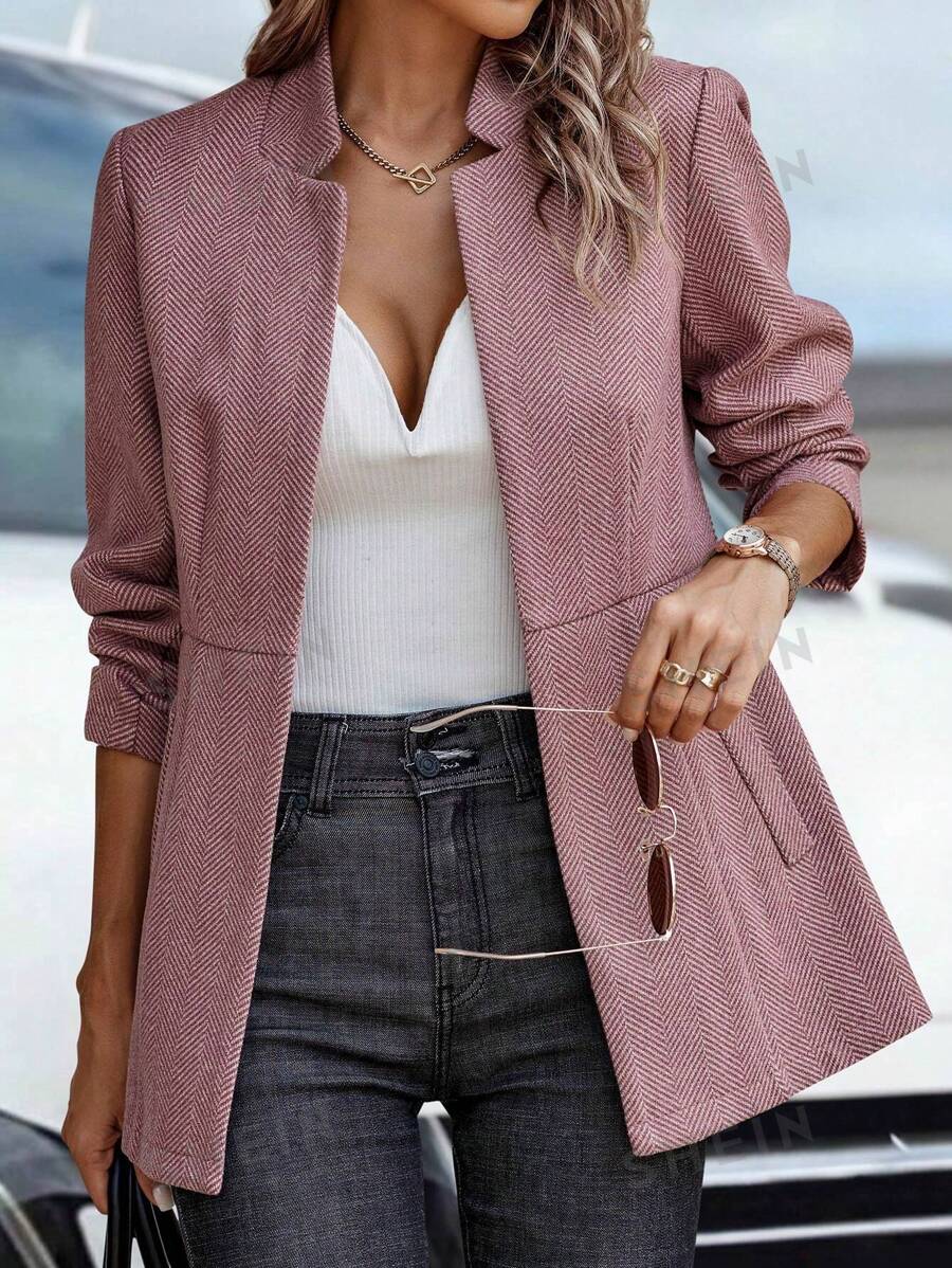 SHEIN Clasi Abrigo espina de pescado con parte delantera abierta - Color caoba - Ver 1