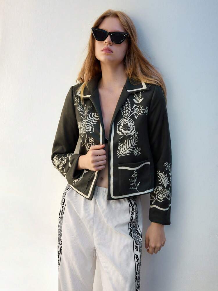 SHEIN Maija Women's Floral Print Cropped Elegant Jacket, Spring/Autumn