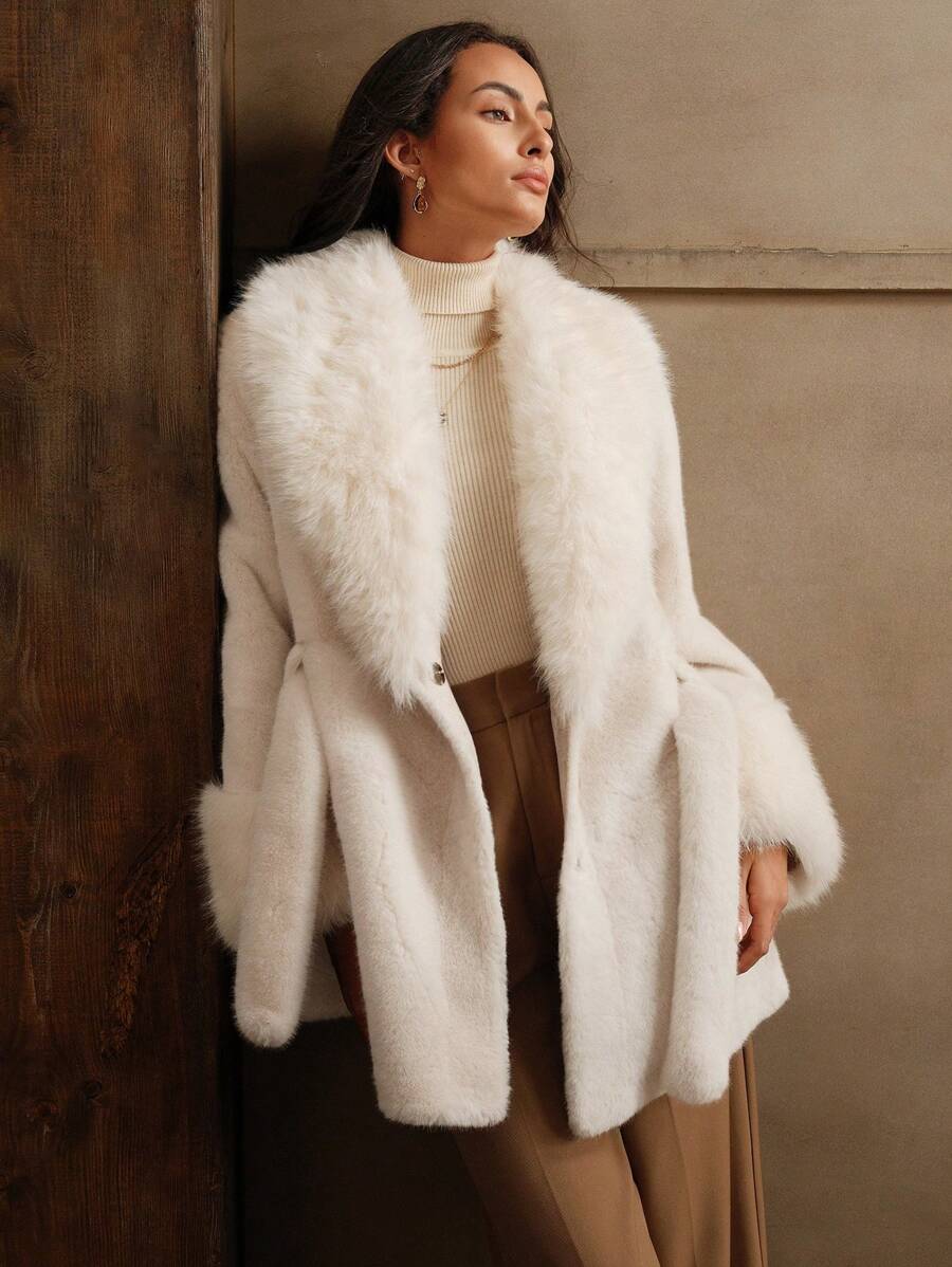 Anewsta 女士时尚蝴蝶结蓬松夹克，适合节日派对穿着 - 白色 - 查看 1