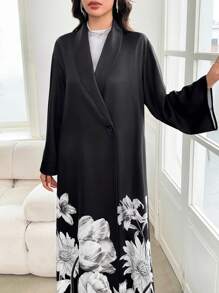 Al Najma Abaya de manga larga con estampado floral suelto y elegante para mujer, para otoño, chaqueta exterior de lujo modesta y elegante de longitud completa hasta los tobillos, para fiesta de noche/invitada de boda/aniversario/diario