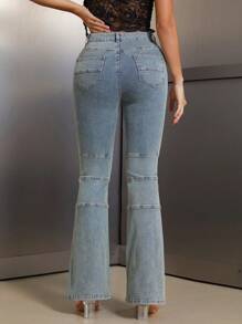 SHEIN SXY Women's Pockets Distressed Flare Casual Versatile Jeans