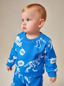 SHEIN Baby Boy Dinosaur Skeleton Printed Set, Bright Graphics Outfit, Fun & Vibrant Design To Engage Baby - Blue - View 4