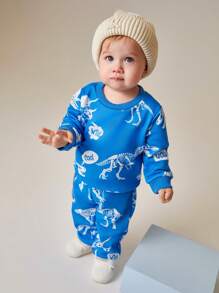 SHEIN Baby Boy Dinosaur Skeleton Printed Set, Bright Graphics Outfit, Fun & Vibrant Design To Engage Baby - Blue - View 6