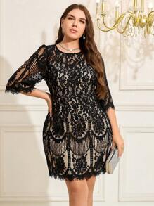 Reflora Elegantes Partykleid in Schwarz mit Spitze für Große Größen, Kleines Schwarzes Kleid - Schwarz - Übersicht 5